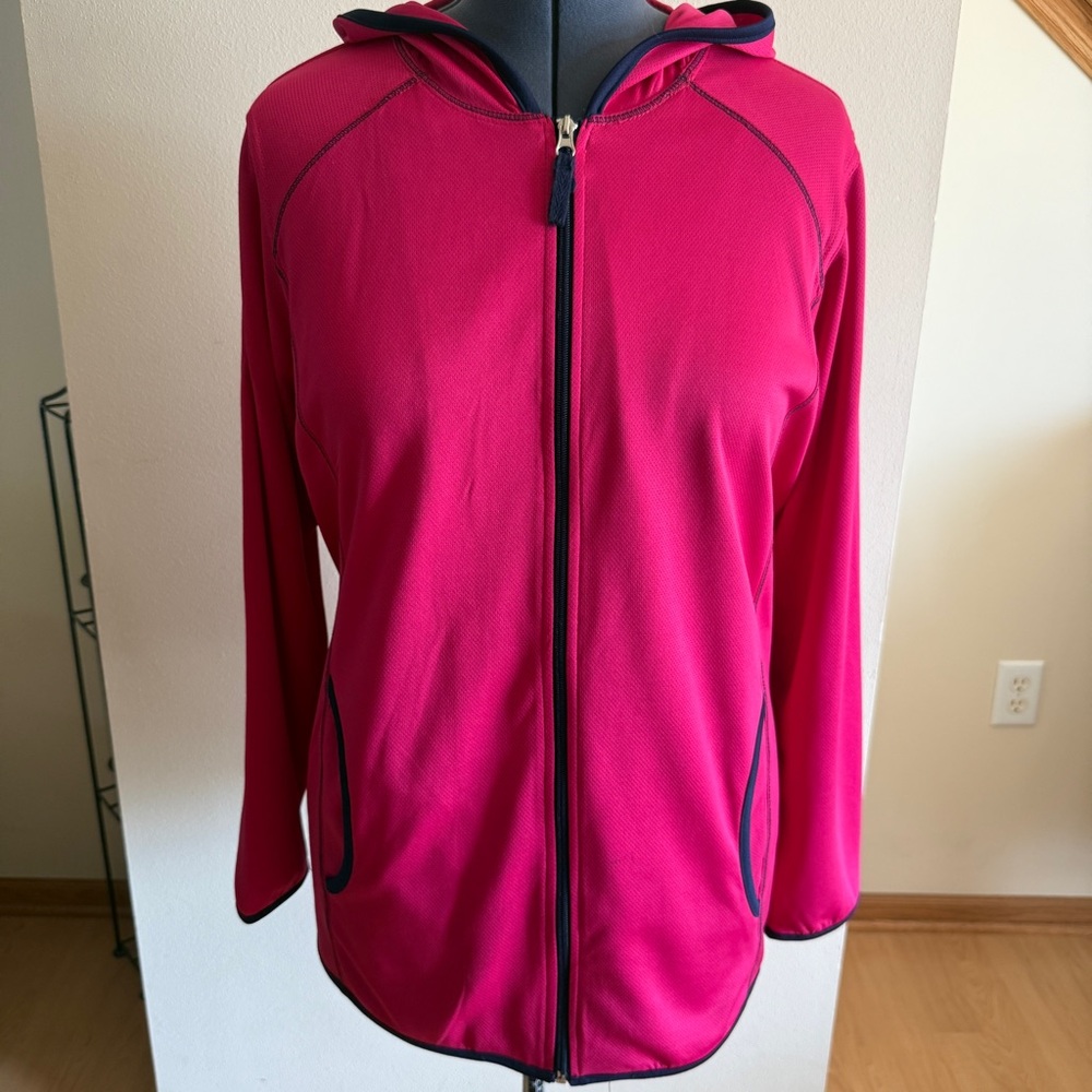 Just My Size Fuchsia w/Navy Trim Full-Zip Hoodie Jacket, Size 2X (18W/20W)